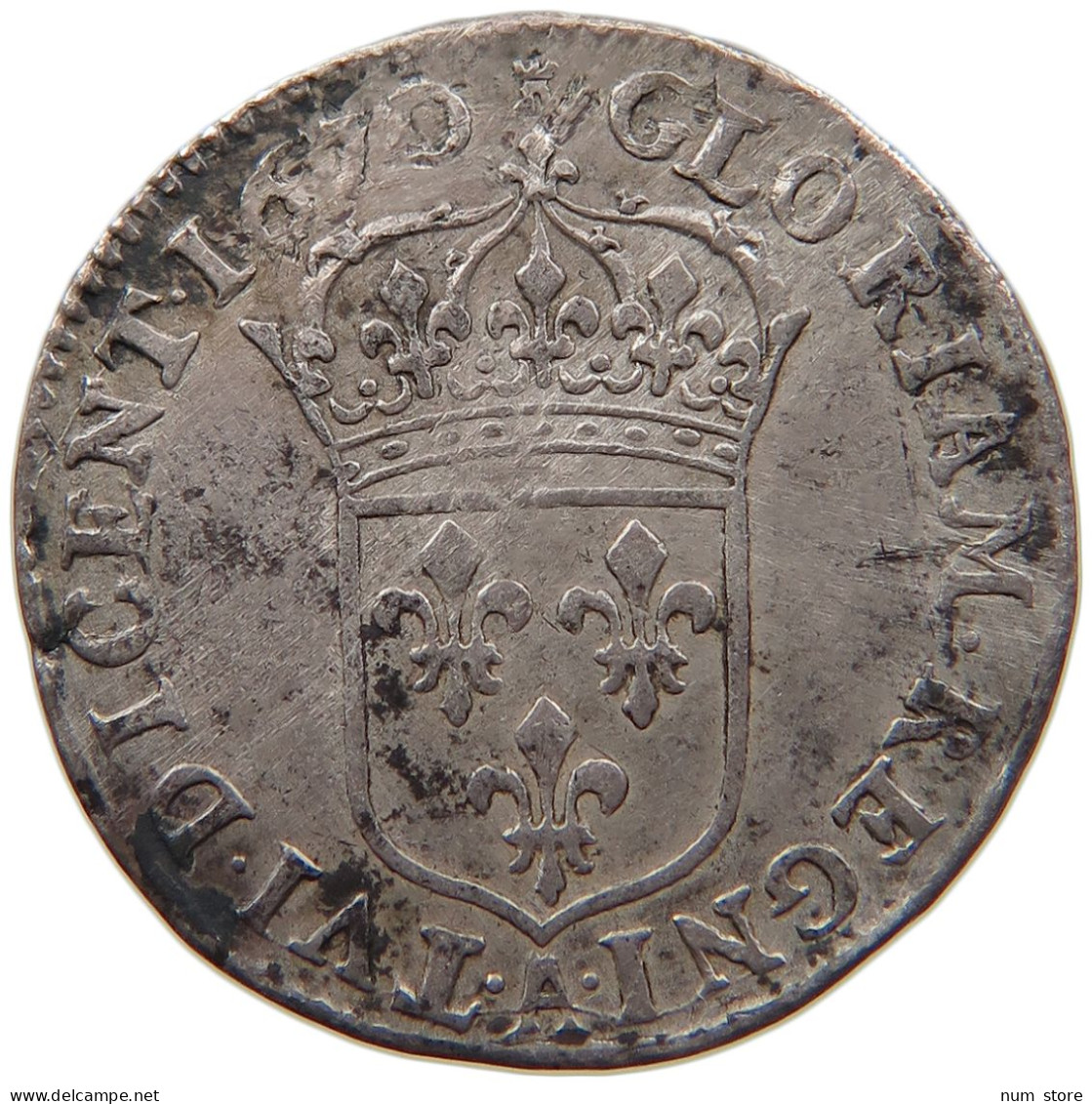 FRENCH COLONIES 5 SOLS 1/12 ECU 1670 A Louis XIV. (1643–1715) PARIS MINT, VERY RARE #t027 0051 - Colonie Francesi (1817-1844)