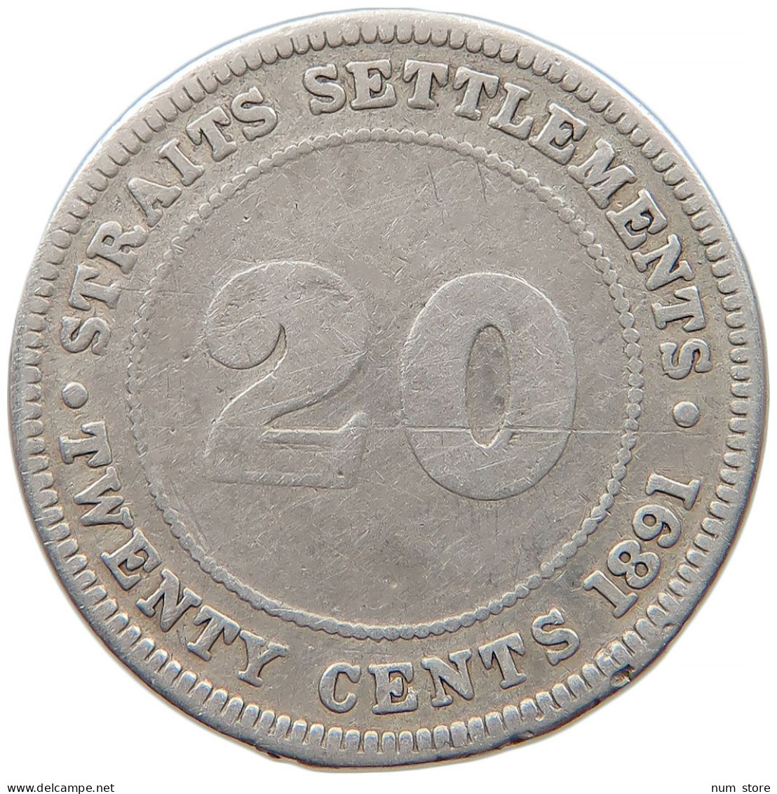 STRAITS SETTLEMENTS 20 CENTS 1891 Victoria 1837-1901 #t022 0709 - Colonie