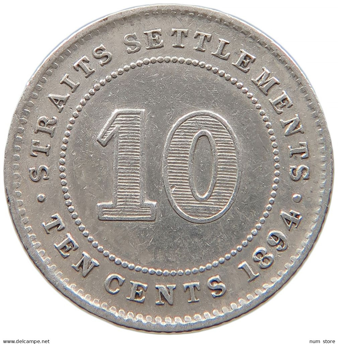 STRAITS SETTLEMENTS 10 CENTS 1894 Victoria 1837-1901 #t022 0535 - Colonies