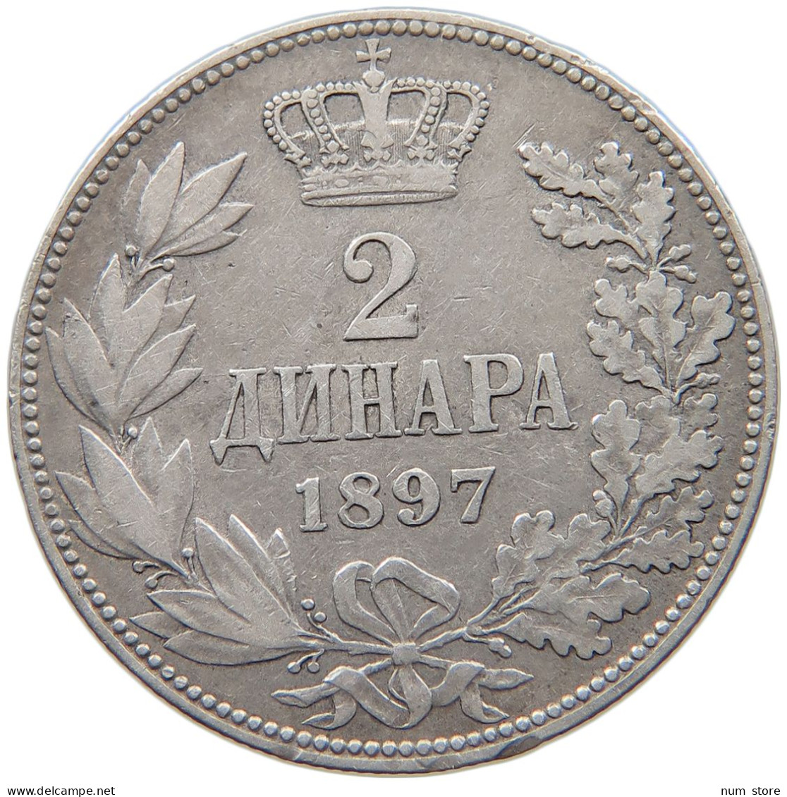 SERBIA 2 DINARA 1897 Alexander I. 1889-1902. #t026 0167 - Serbia