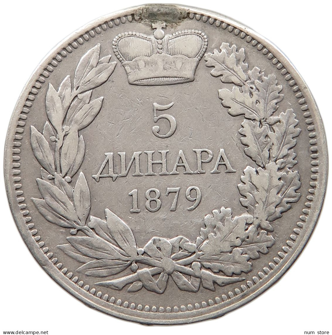 SERBIA 5 DINARA 1879 Milan Obrenovic IV. (1868-1882) #t026 0039 - Serbie