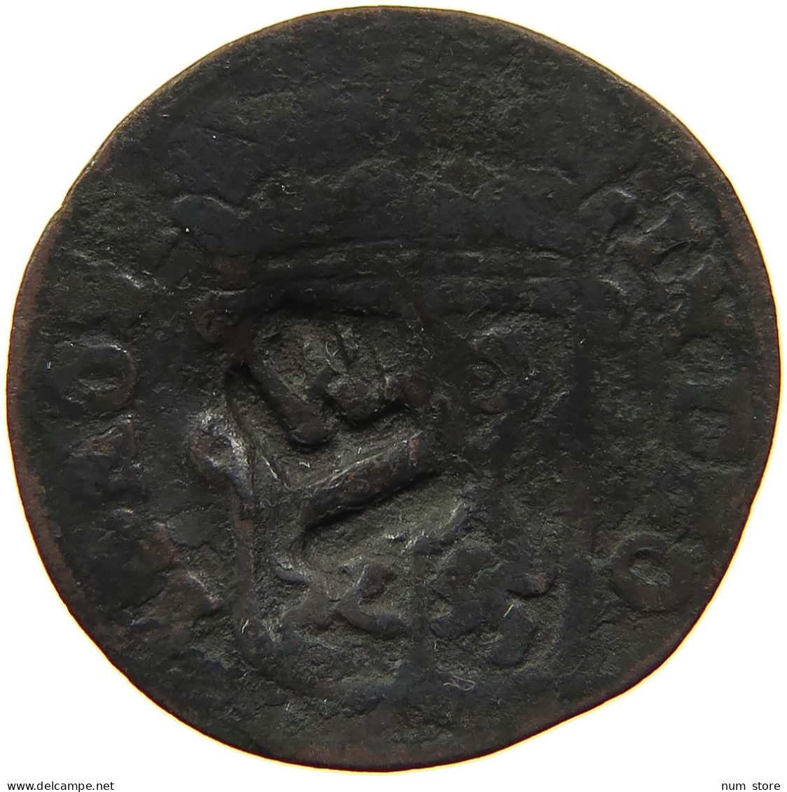 NETHERLANDS GELDERLAND DUIT 1665 COUNTERMARKED M #t027 0457 - Monedas Provinciales