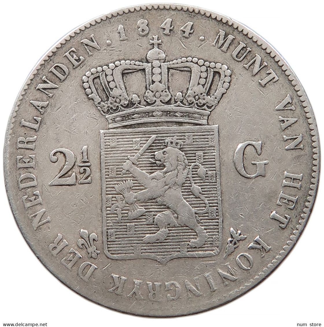 NETHERLANDS 2 1/2 GULDEN 1844 WILLEM II. 1840-1849 #t024 0397 - 1840-1849: Willem II.