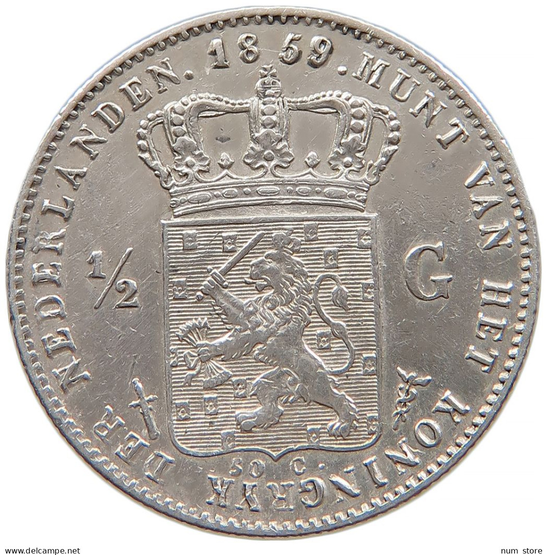 NETHERLANDS 1/2 GULDEN 1859 DATE ERROR 9 Willem III. 1849-1890 #t022 0683 - 1849-1890: Willem III.