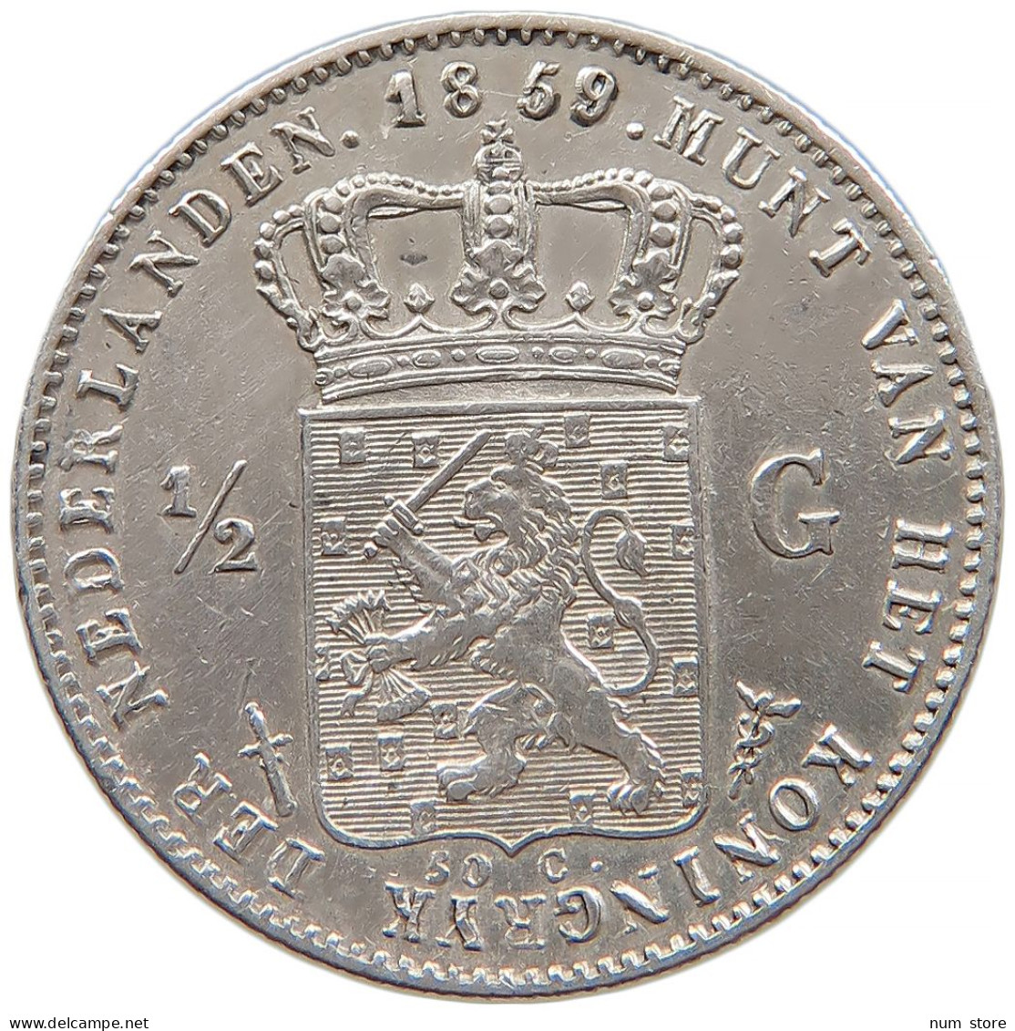 NETHERLANDS 1/2 GULDEN 1859 DATE ERROR 9 Willem III. 1849-1890 #t022 0683 - 1849-1890 : Willem III