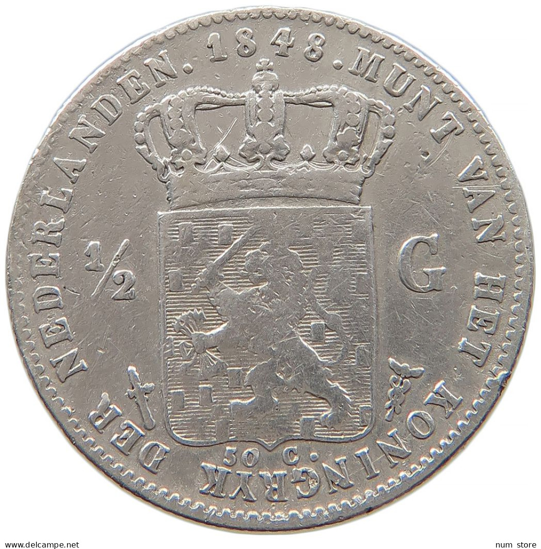 NETHERLANDS 1/2 GULDEN 1848 WILLEM II. 1840-1849 #t022 0687 - 1840-1849 : Willem II