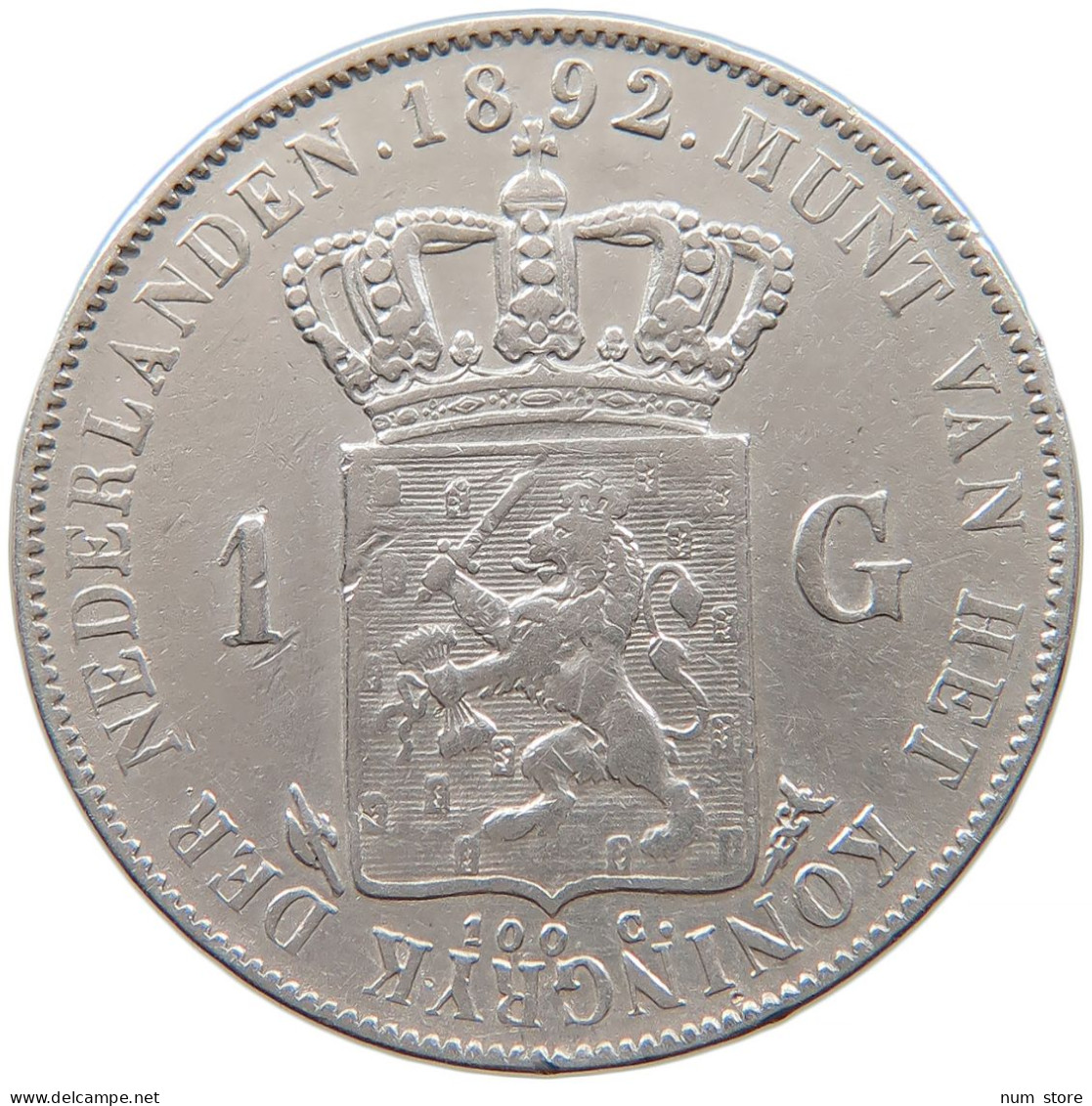 NETHERLANDS GULDEN 1892 Wilhelmina 1890-1948 #t019 0269 - 1 Florín Holandés (Gulden)