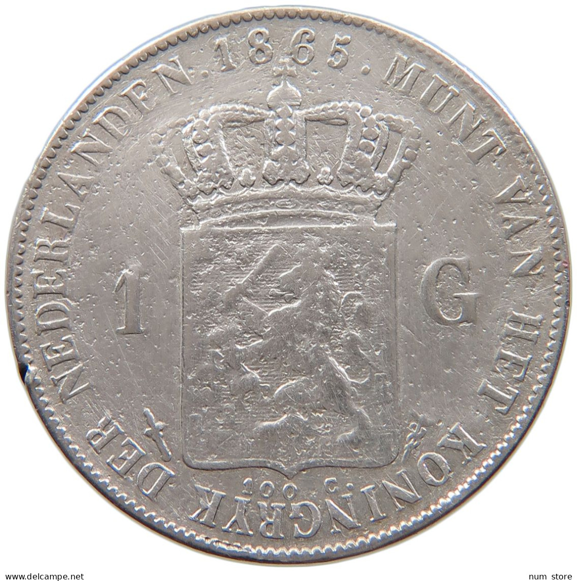 NETHERLANDS GULDEN 1865 Willem III. 1849-1890 #t027 0151 - 1849-1890: Willem III.