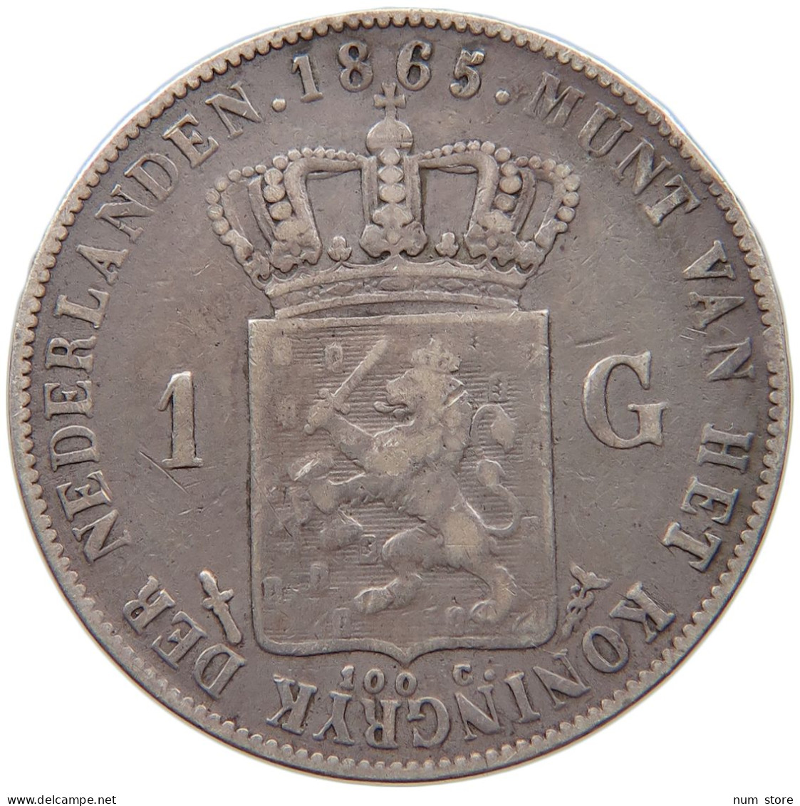 NETHERLANDS GULDEN 1865 Willem III. 1849-1890 #t027 0155 - 1849-1890 : Willem III