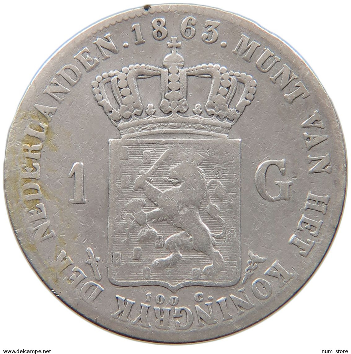 NETHERLANDS GULDEN 1863 Willem III. 1849-1890 #t027 0157 - 1849-1890 : Willem III