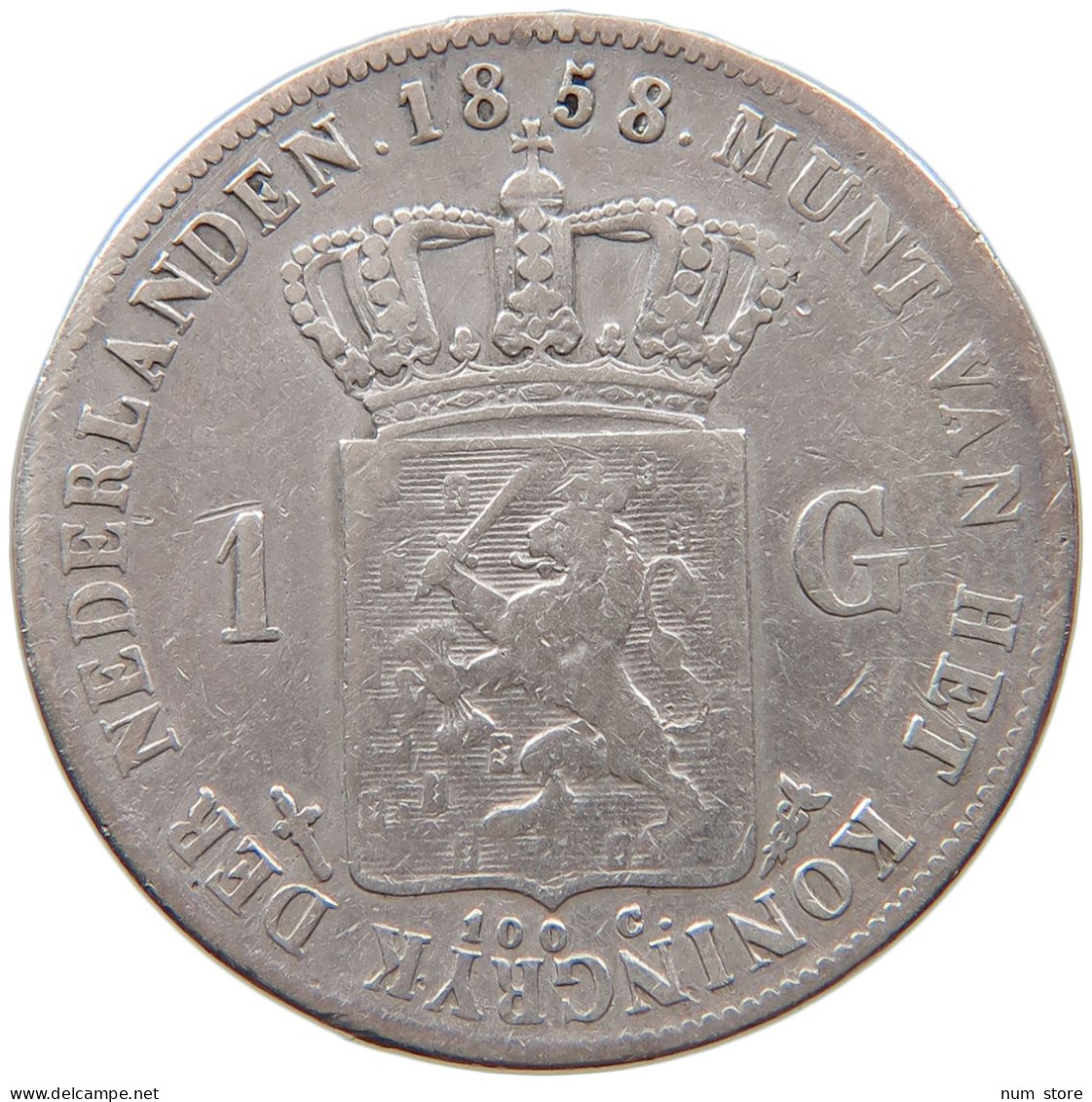 NETHERLANDS GULDEN 1858 Willem III. 1849-1890 #t027 0165 - 1849-1890: Willem III.