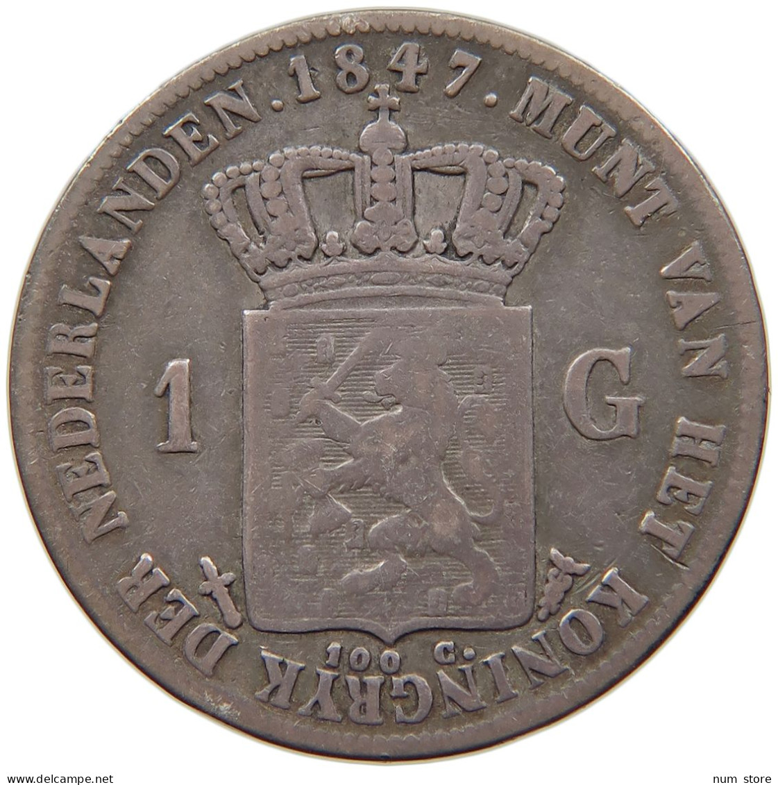 NETHERLANDS GULDEN 1847 WILLEM II. 1840-1849 #t027 0173 - 1840-1849 : Willem II