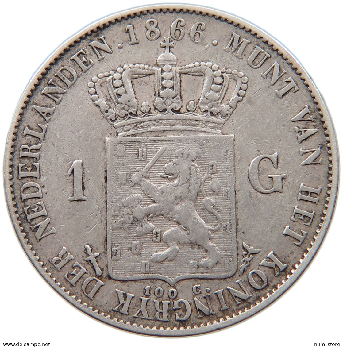 NETHERLANDS GULDEN 1866 Willem III. 1849-1890 #t027 0167 - 1849-1890: Willem III.