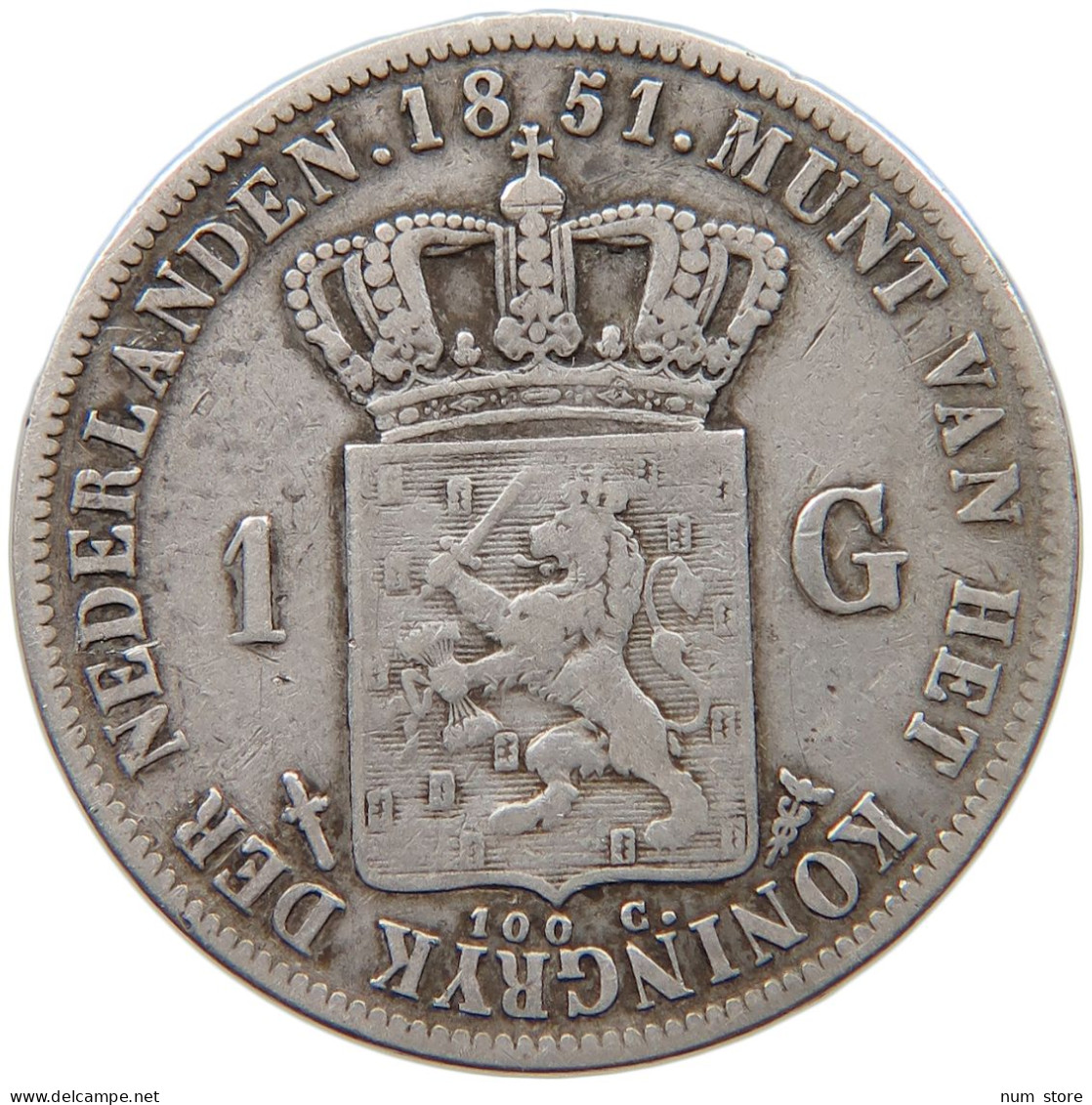 NETHERLANDS GULDEN 1851 Willem III. 1849-1890 #t027 0169 - 1849-1890 : Willem III