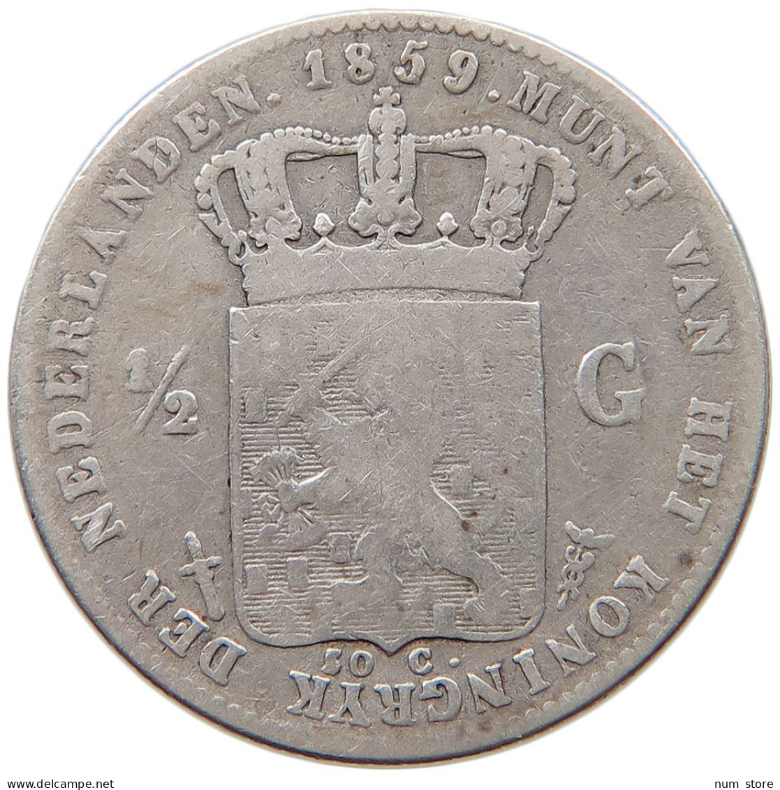 NETHERLANDS 1/2 GULDEN 1859 Willem III. 1849-1890 #t027 0183 - 1849-1890 : Willem III
