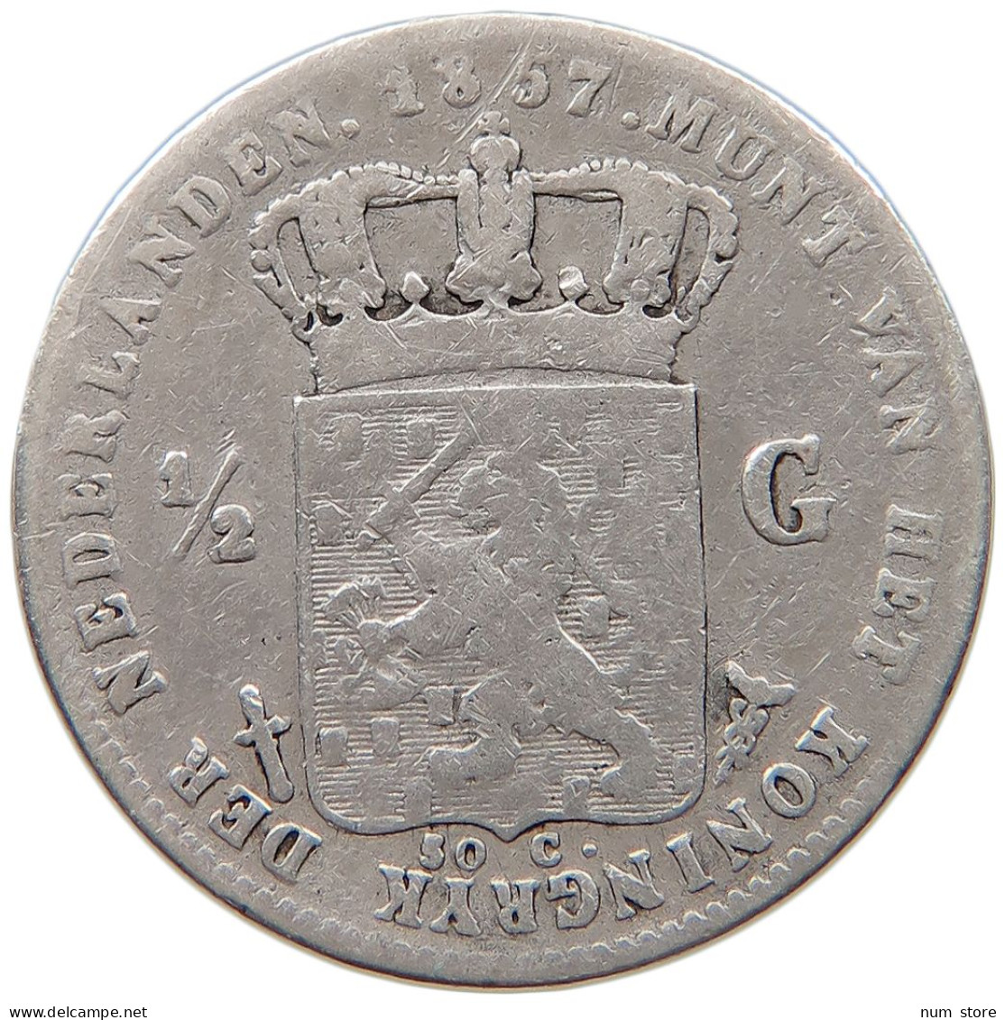 NETHERLANDS 1/2 GULDEN 1857 Willem III. 1849-1890 #t027 0191 - 1849-1890: Willem III.