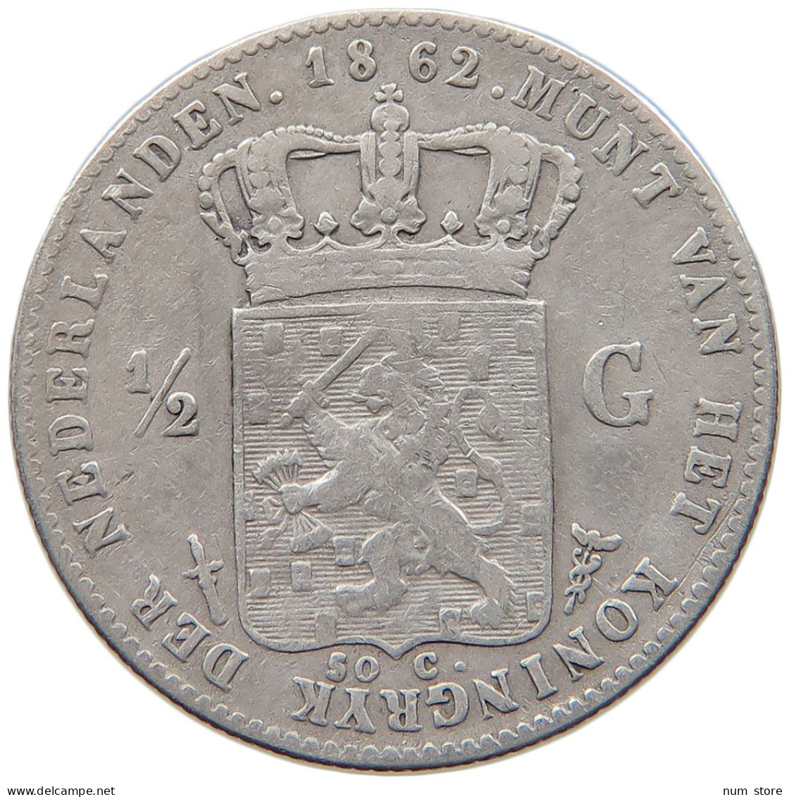 NETHERLANDS 1/2 GULDEN 1862 Willem III. 1849-1890 #t027 0193 - 1849-1890 : Willem III