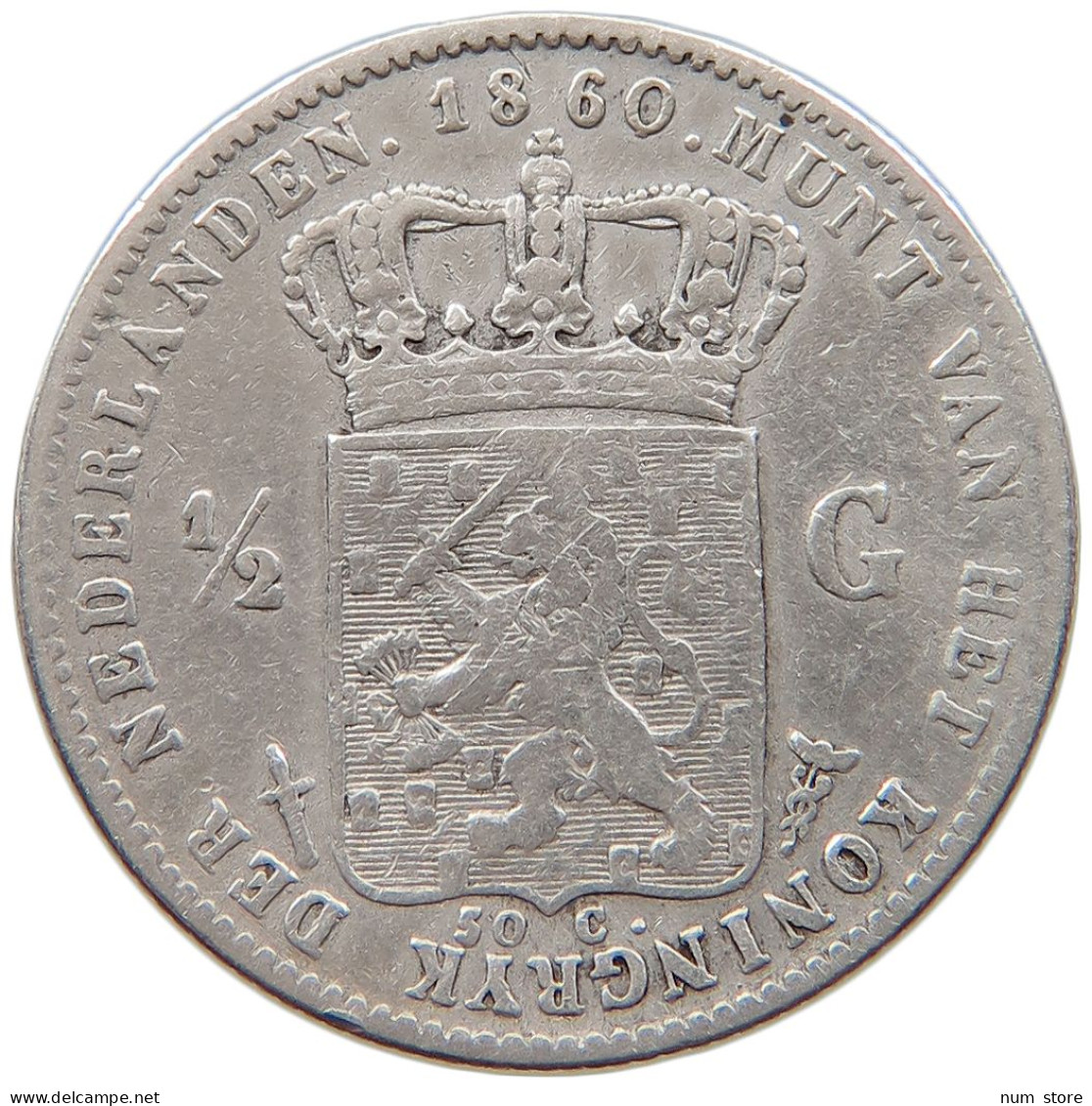 NETHERLANDS 1/2 GULDEN 1860 Willem III. 1849-1890 #t027 0185 - 1849-1890 : Willem III