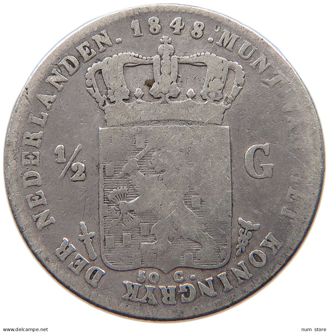 NETHERLANDS 1/2 GULDEN 1848 WILLEM II. 1840-1849 #t027 0199 - 1840-1849: Willem II