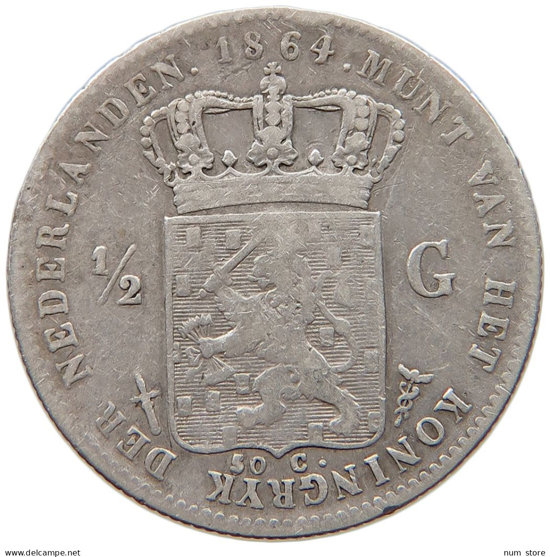 NETHERLANDS 1/2 GULDEN 1864 Willem III. 1849-1890 #t027 0189 - 1849-1890 : Willem III