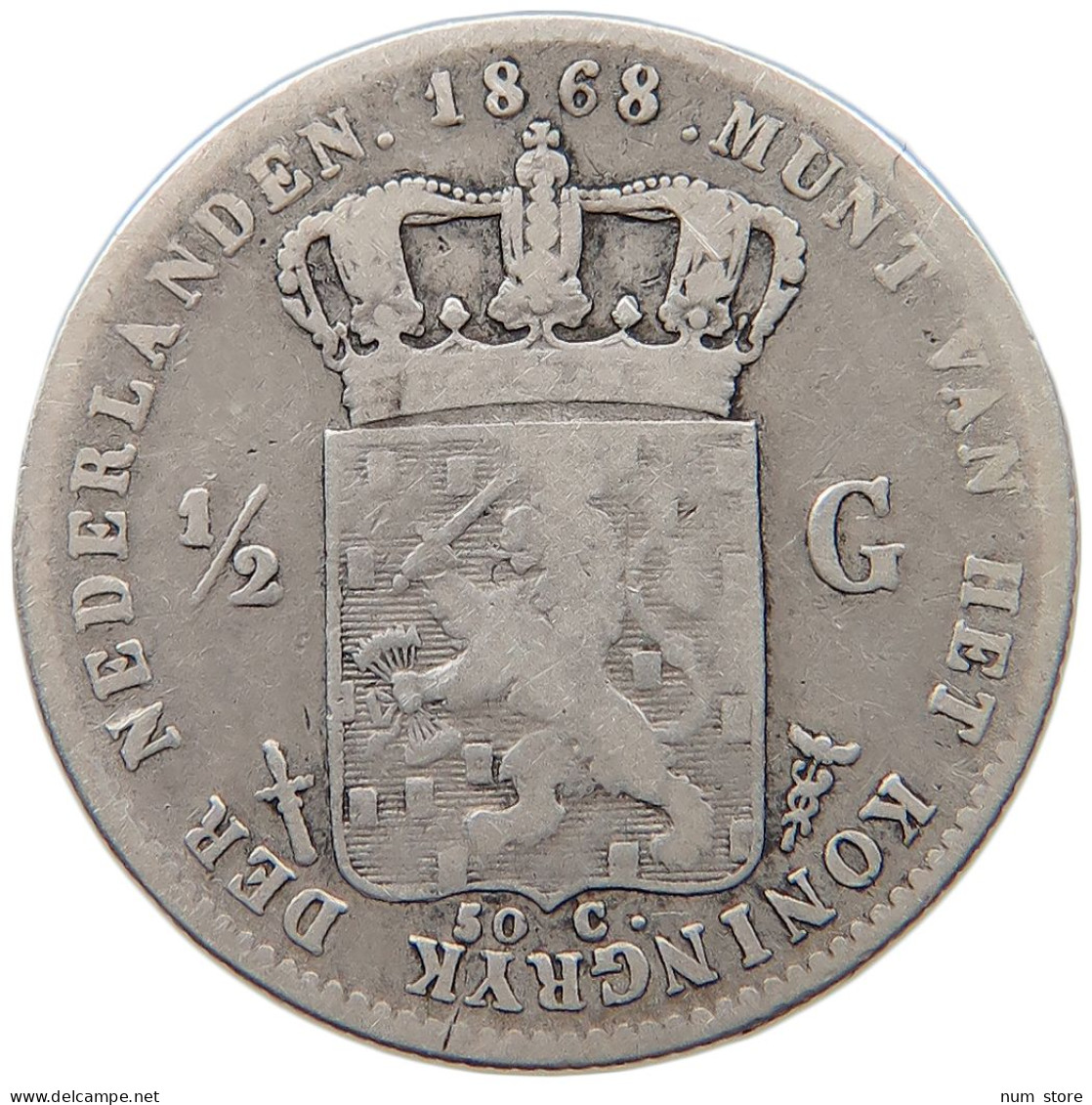 NETHERLANDS 1/2 GULDEN 1868 Willem III. 1849-1890 #t027 0195 - 1849-1890 : Willem III