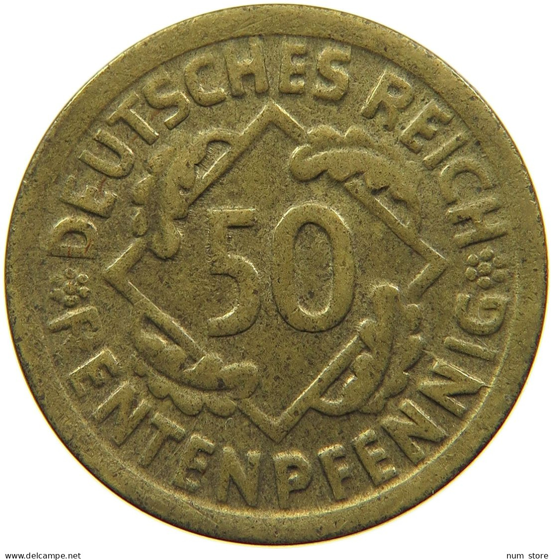 WEIMARER REPUBLIK 50 RENTENPFENNIG 1924 D  #t029 0221 - 50 Renten- & 50 Reichspfennig