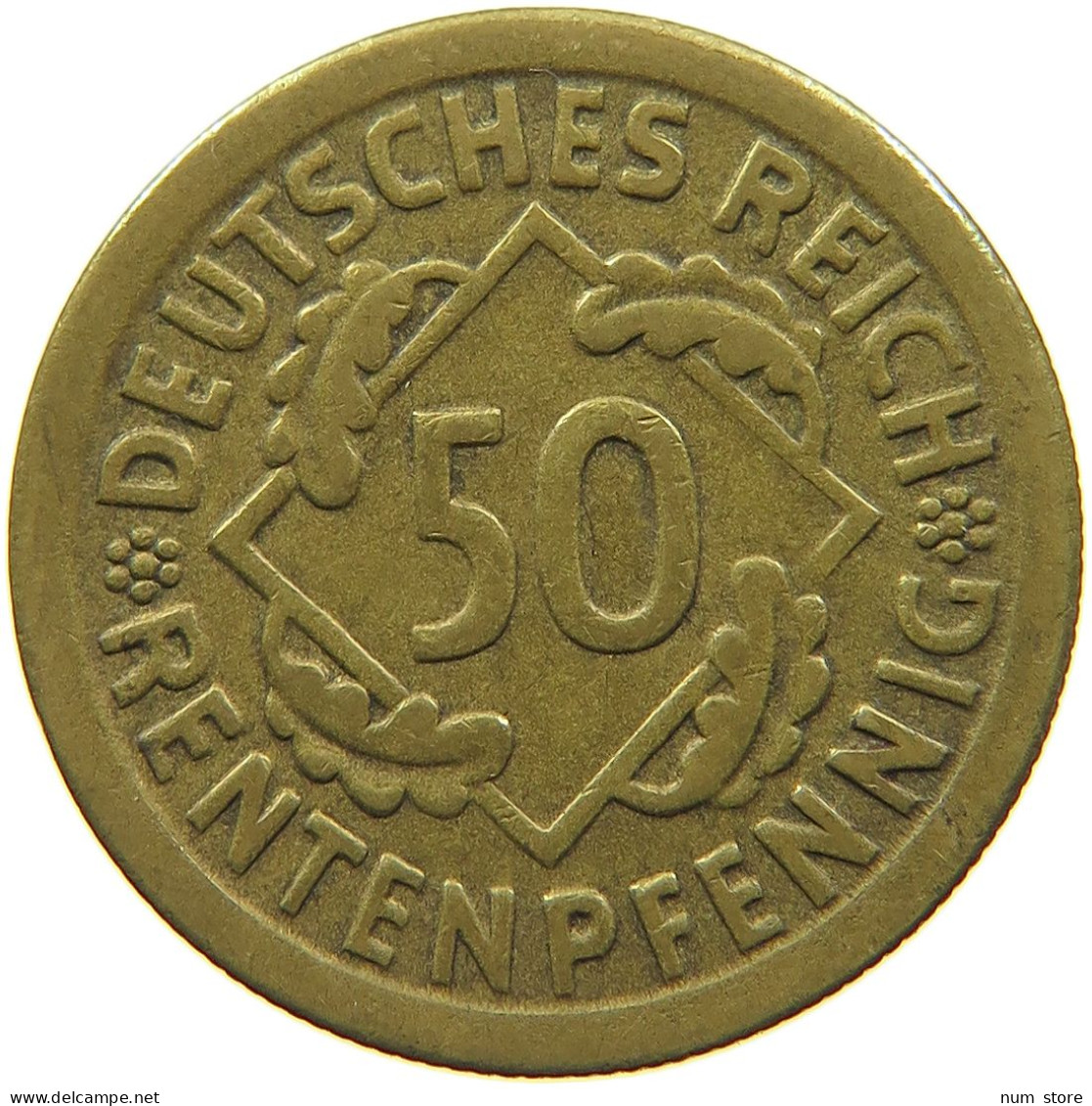 WEIMARER REPUBLIK 50 RENTENPFENNIG 1924 E  DEZENTRIERT REVERSE #t029 0223 - 50 Rentenpfennig & 50 Reichspfennig