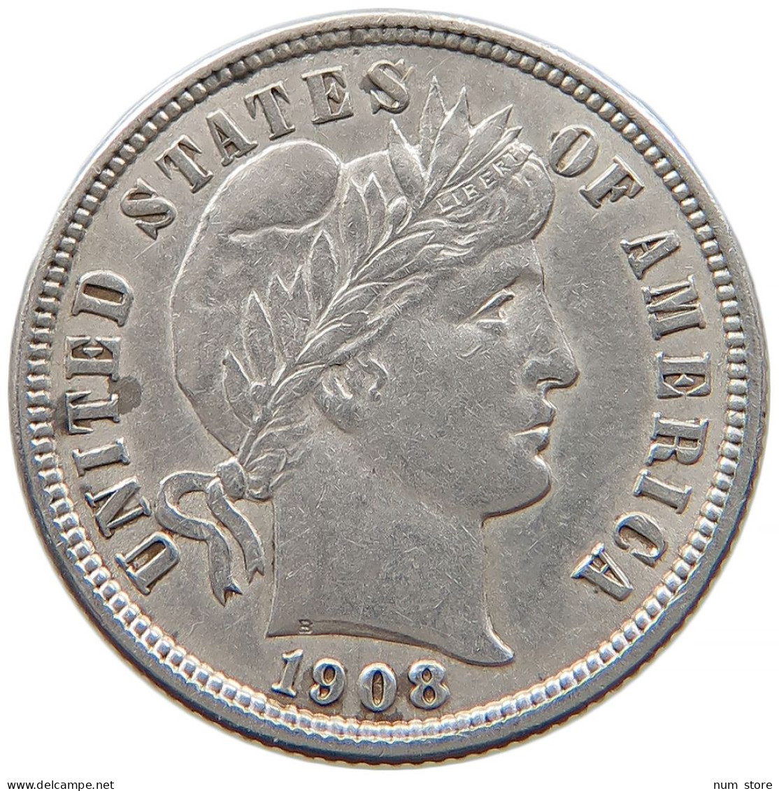 UNITED STATES OF AMERICA DIME 1908 D BARBER #t022 0501 - 1892-1916: Barber