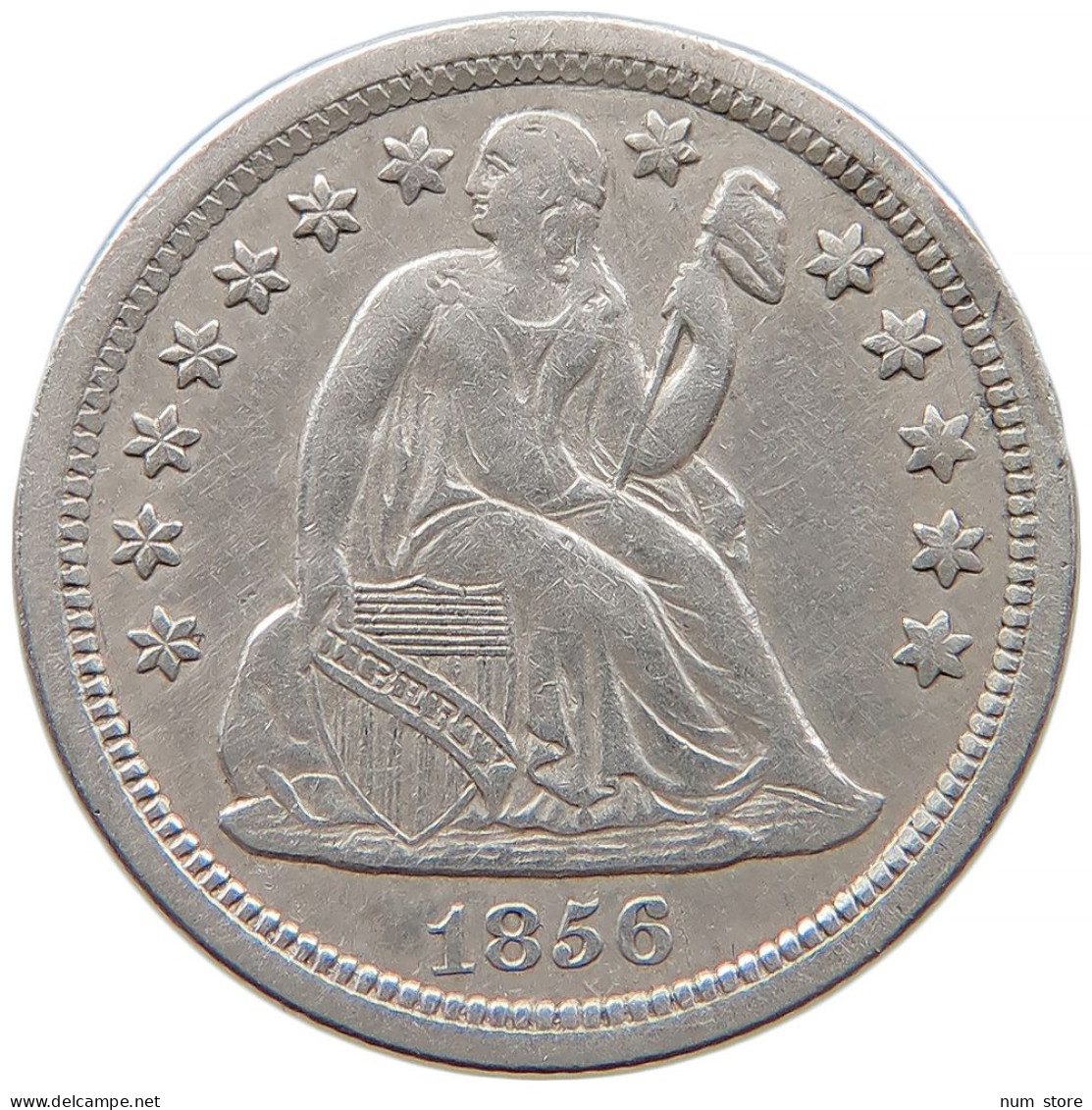 UNITED STATES OF AMERICA DIME 1856 SEATED LIBERTY #t022 0519 - 1837-1891: Seated Liberty (Libertà Seduta)