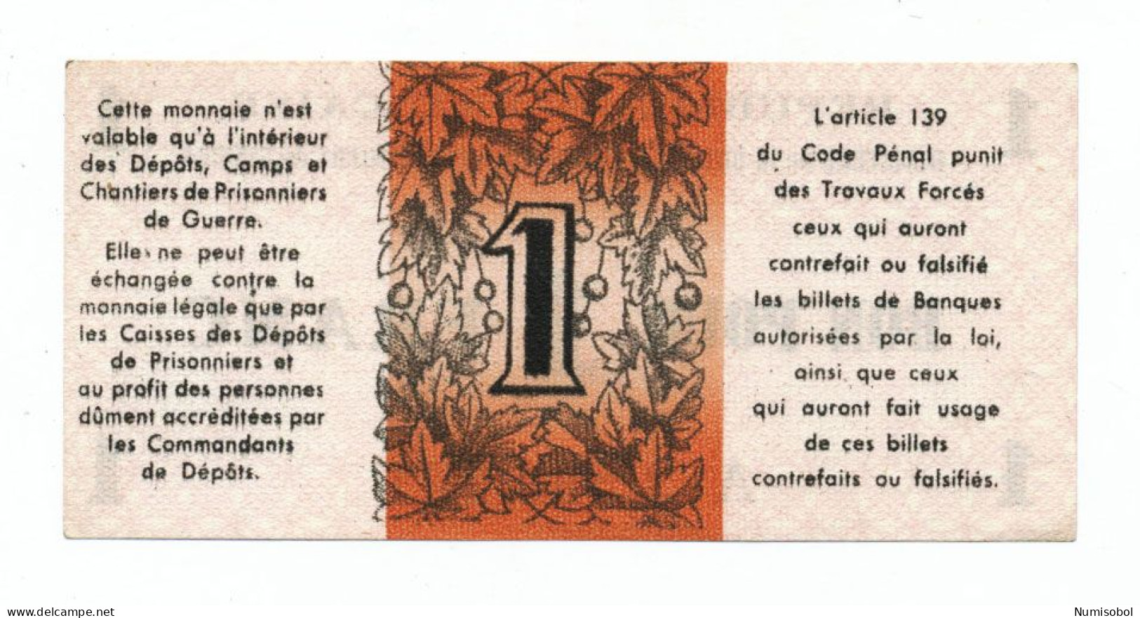 FRANCE - Bon Pour 1 Franc (Prisonniers De Guerre), UNC (F011) - Andere & Zonder Classificatie