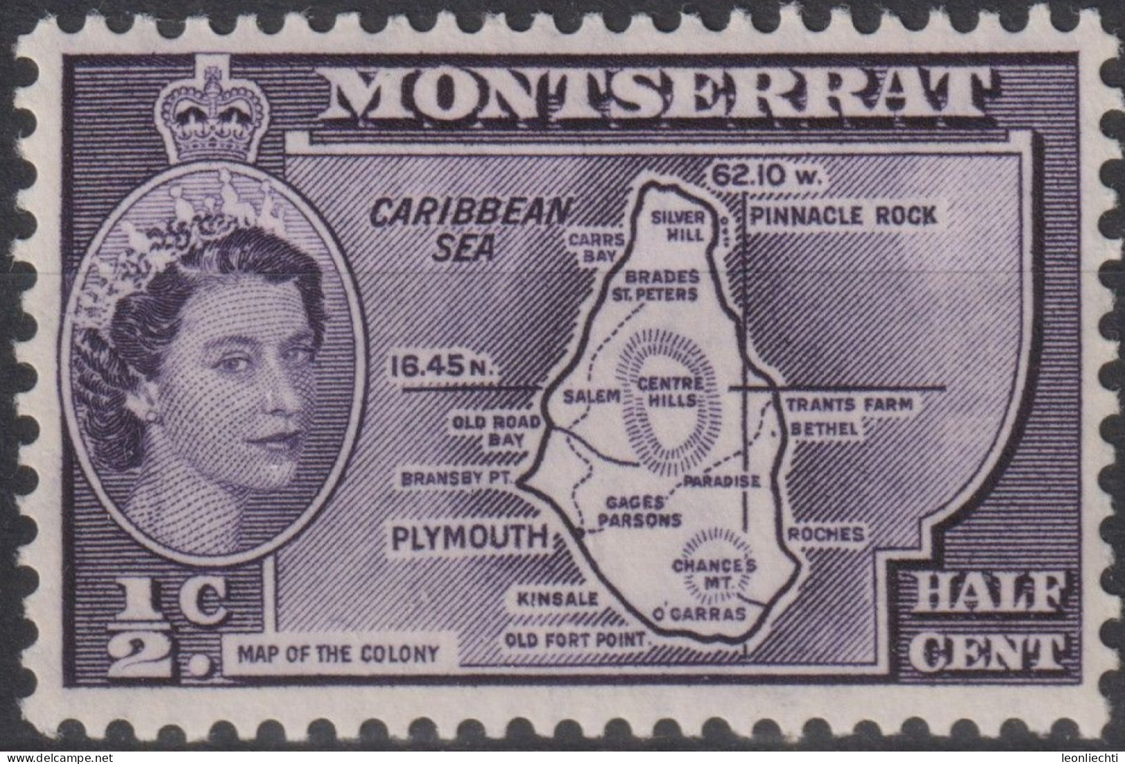 1956  Montserrat ** Mi:MS 129, Sn:MS 128, Yt:MS 133, Map Of Presidency - Montserrat