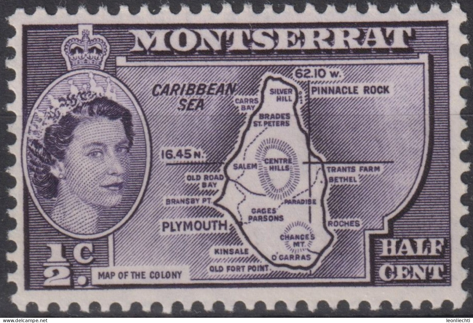 1956  Montserrat ** Mi:MS 129, Sn:MS 128, Yt:MS 133, Map Of Presidency - Montserrat