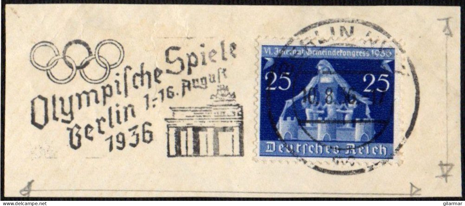 GERMANY BERLIN 1936 - OLYMPIC GAMES BERLIN '36 - MECHANICAL CANCELLATION - FRAGMENT Cm 8,5 X 3,5 - M - Sommer 1936: Berlin
