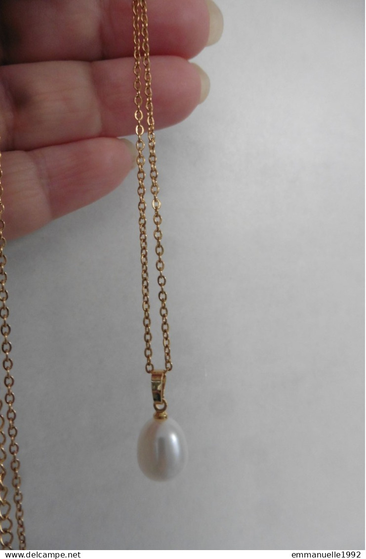 Neuf - Collier Pendentif Perle D'eau Douce Blanc Nacré Sur Chaîne En Plaqué Or - Necklaces/Chains