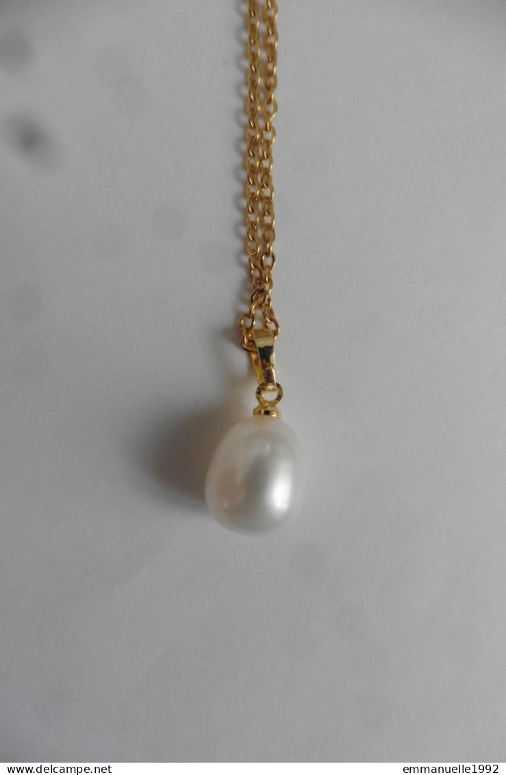 Neuf - Collier Pendentif Perle D'eau Douce Blanc Nacré Sur Chaîne En Plaqué Or - Colliers/Chaînes