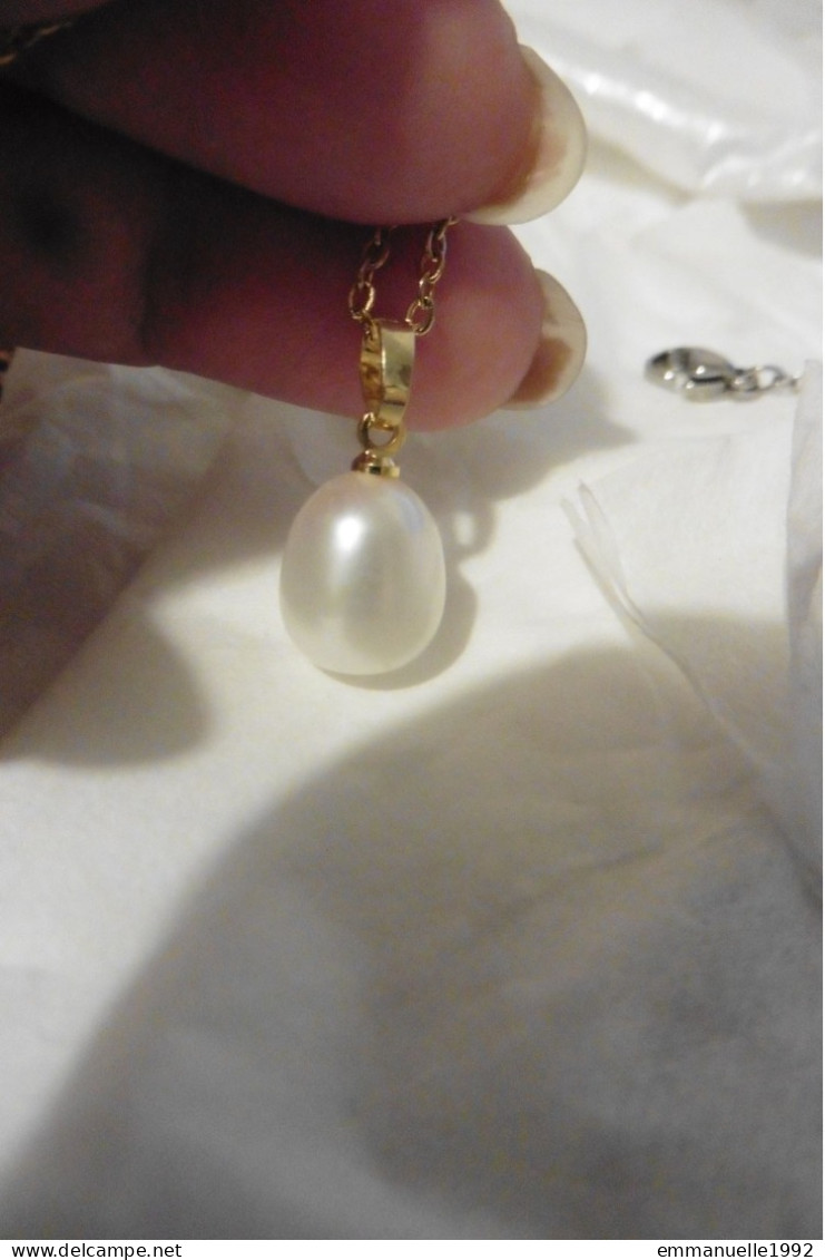 Neuf - Collier Pendentif Perle D'eau Douce Blanc Nacré Sur Chaîne En Plaqué Or - Halsketten