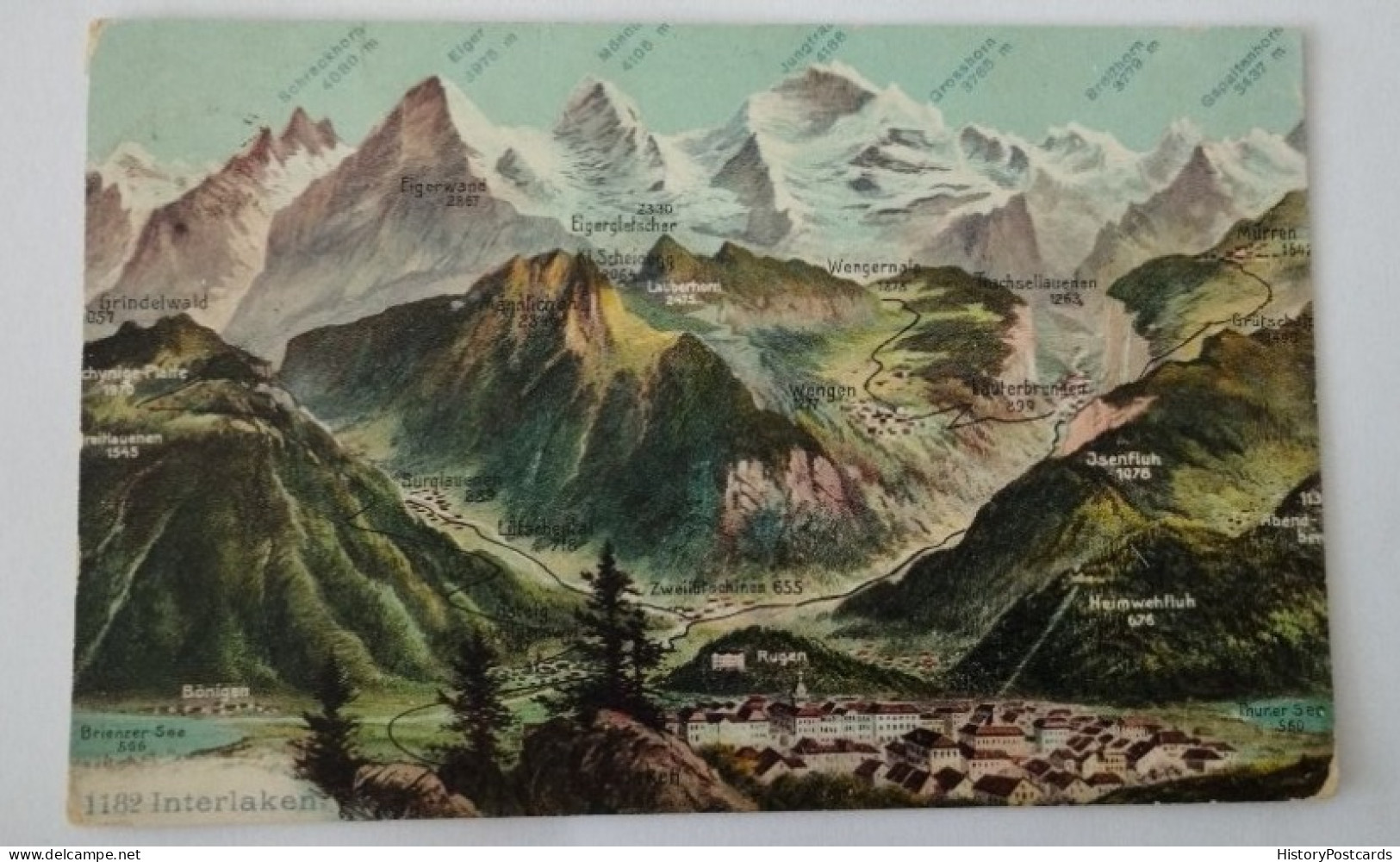 Interlaken BE, Gesamtansicht, Litho, 1910 - Interlaken