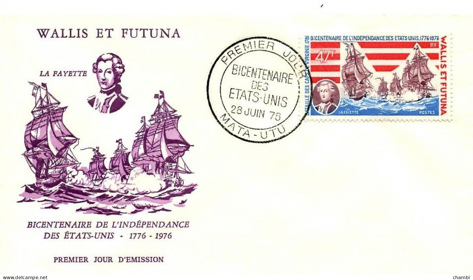 Walls Et Futuna 1 FDC 1978 Bi-centenaire Des Etats Unis Voiliers Marine - Brieven En Documenten