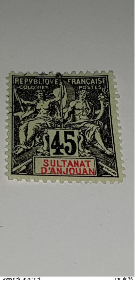 ANJOUAN SULTANAT N°18 45 C Type Sage FRANCE Timbre Francais Ex Colonie Française Protectorat - Usati