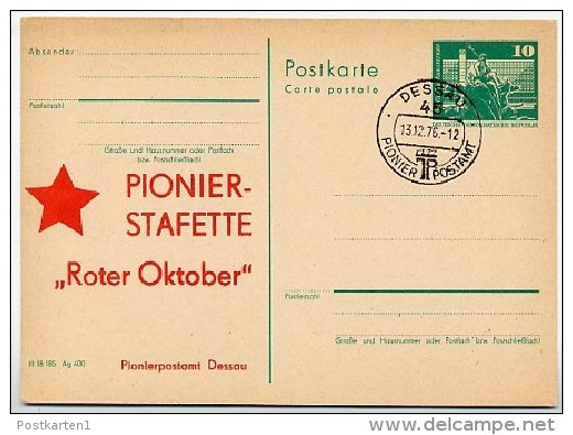 DDR P79-5-76 C32 Postkarte ZUDRUCK Pionierstafette Dessau Stpl. Pionierpostamt 1976 - Postales Privados - Usados