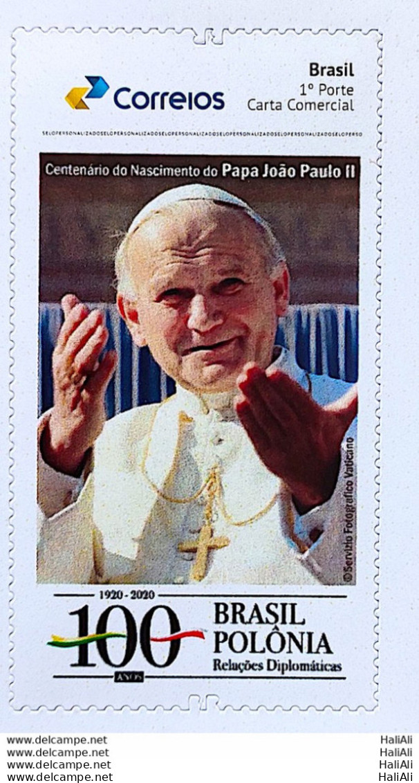 PB 188 Brazil Personalized Stamp Pope John Paul II Religion Poland 2020 - Gepersonaliseerde Postzegels