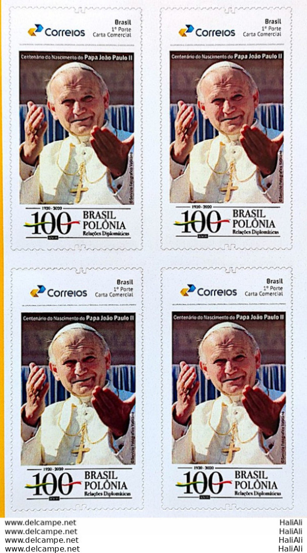 PB 188 Brazil Personalized Stamp Pope John Paul II Religion Poland 2020 Block Of 4 - Personalisiert