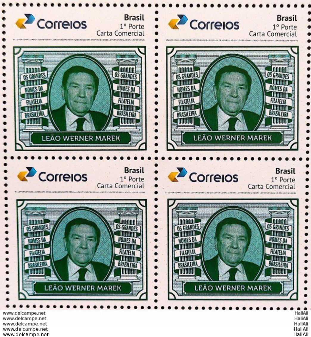 PB 176 Brazil Personalized Stamp Great Names Of Brazilian Philately Leao Werner Marek 2020 Block Of 4 - Personnalisés