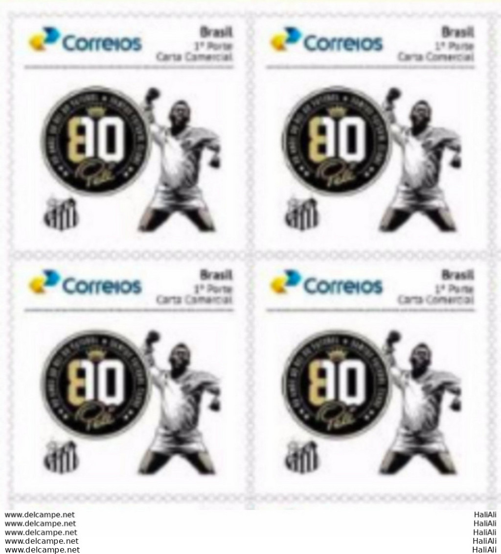 PB 175 Brazil Personalized Stamp 80 Years Pele Santos Football Soccer 2020 Block Of 4 - Personalisiert