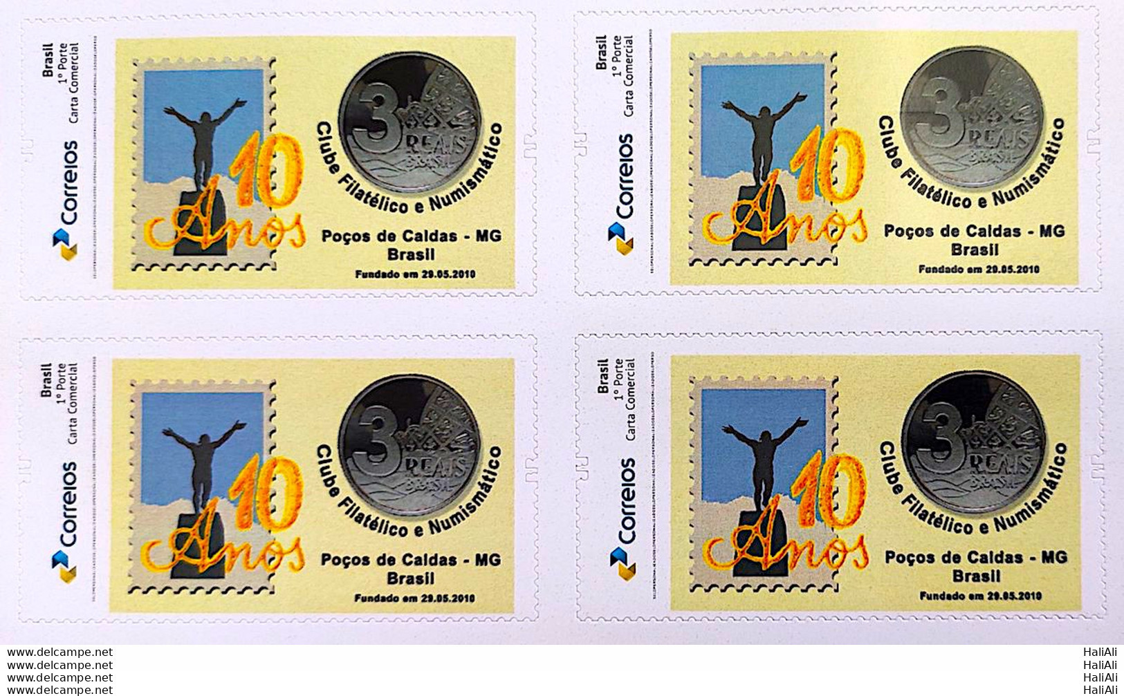 PB 174 Brazil Personalized Stamp Philatelic And Numismatic Club Of Poços De Caldas 2020 Block Of 4 - Personalisiert