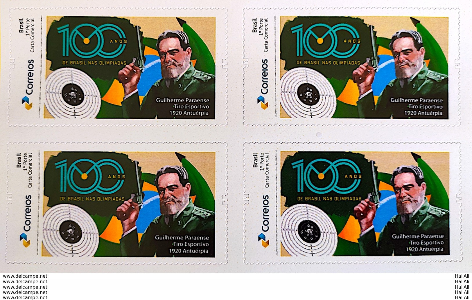 PB 152 Brazil Personalized Stamp Olimpic Games Guilherme Paraense Sport Target Shooting 2020 Block Of 4 - Personalisiert