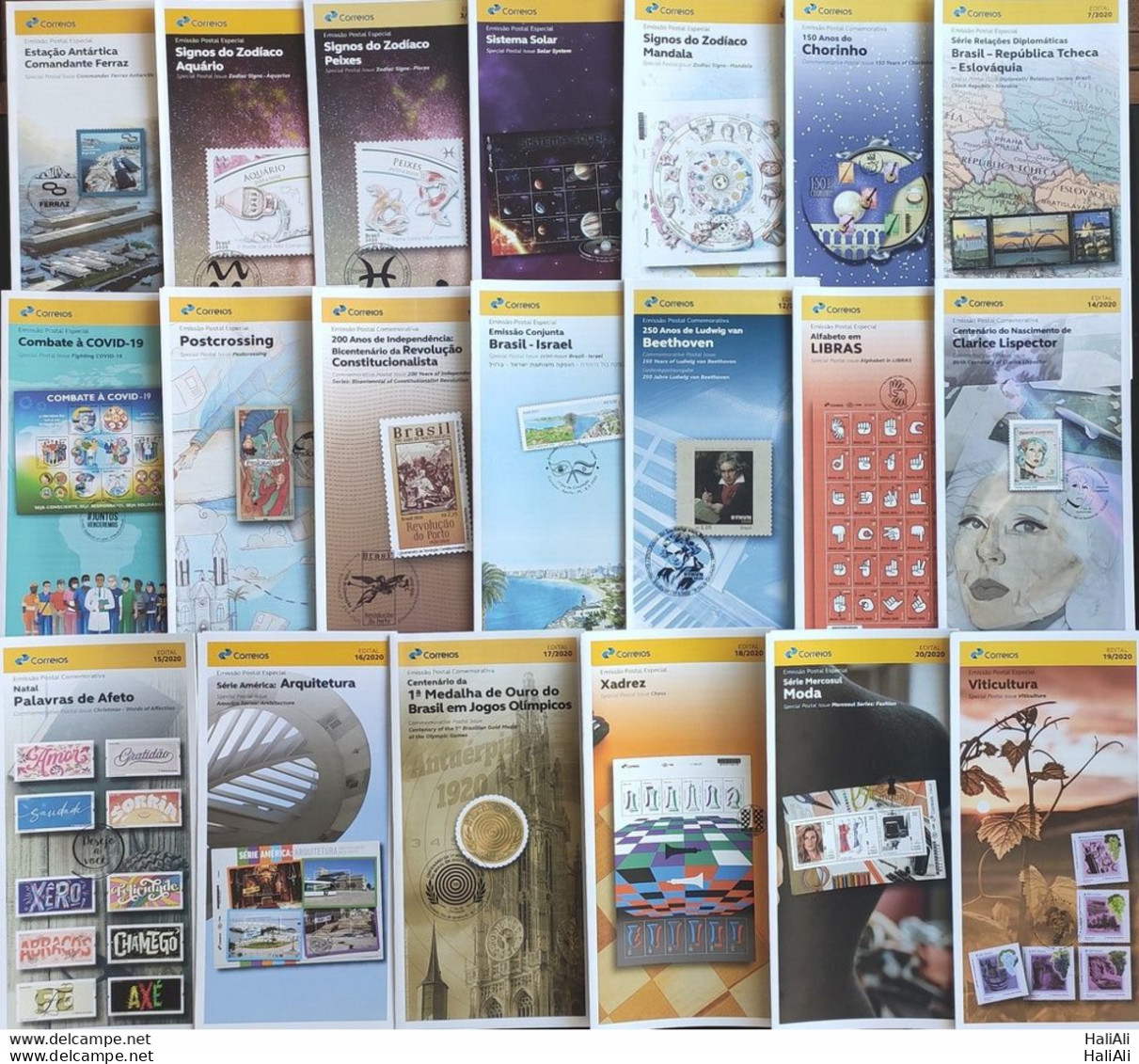 Brochure Brazil Edital 2020 Complete Collection With 20 Units Without Stamp - Lettres & Documents