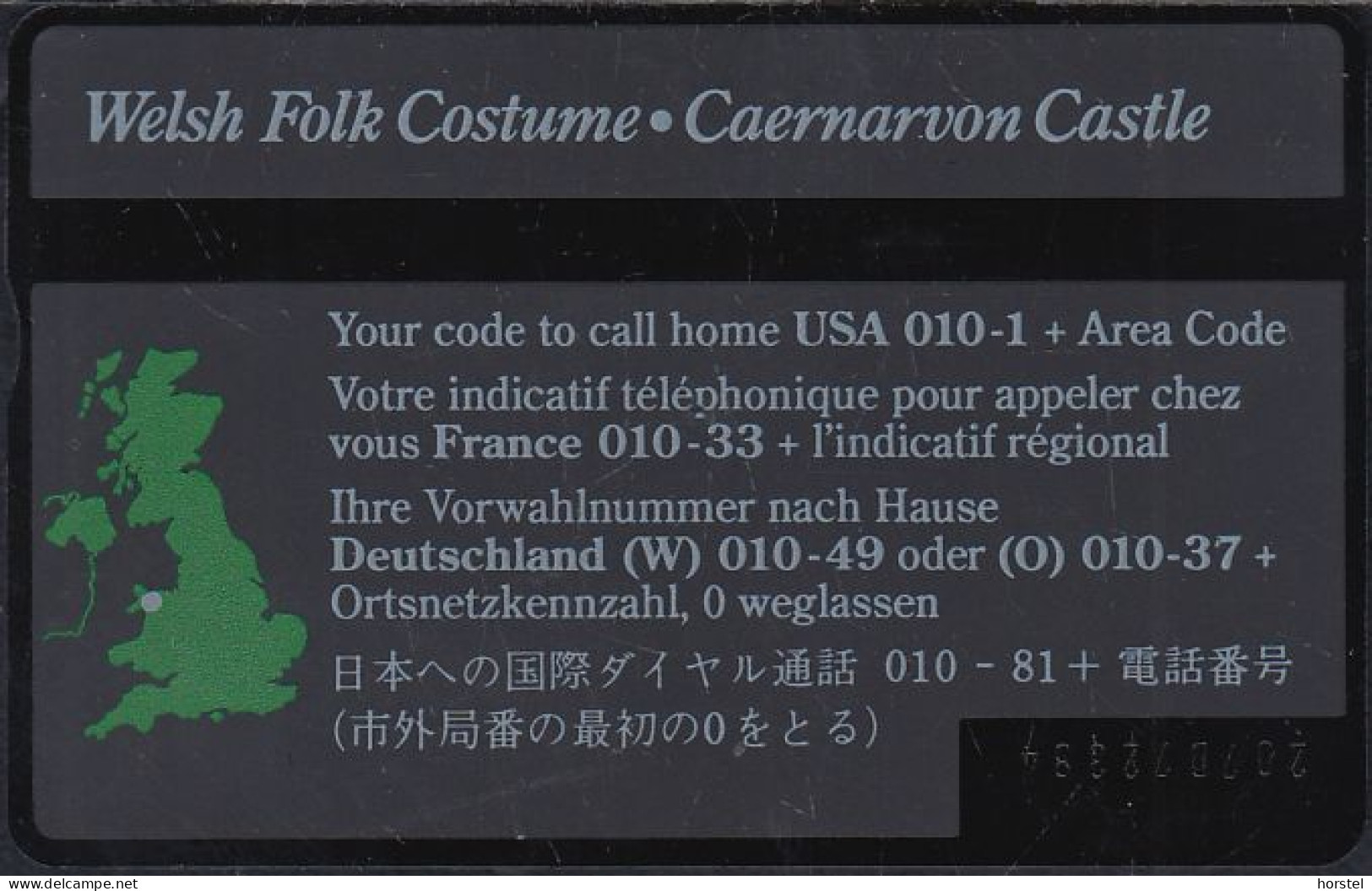 UK Btc 059 Tourism (5) - Welsh Folk Costume - Caernarvom Castle - 100 Units - 207D - BT Allgemeine