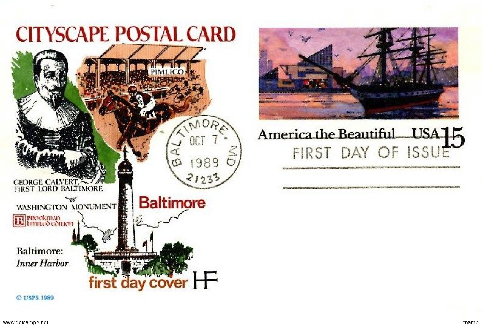 Etats Unis 1 Carte 1989  America The Beautiful Marine Voilier Boat Explorateurs - Cartas & Documentos