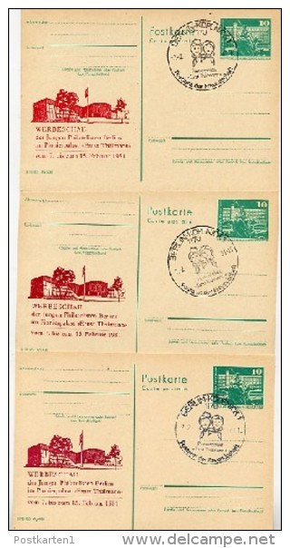 DDR P79-2a-81 C138-a 3 Postkarten ZUDRUCK Karmin-lilarot Pionierpalast Berlin 1981 - Postales Privados - Usados